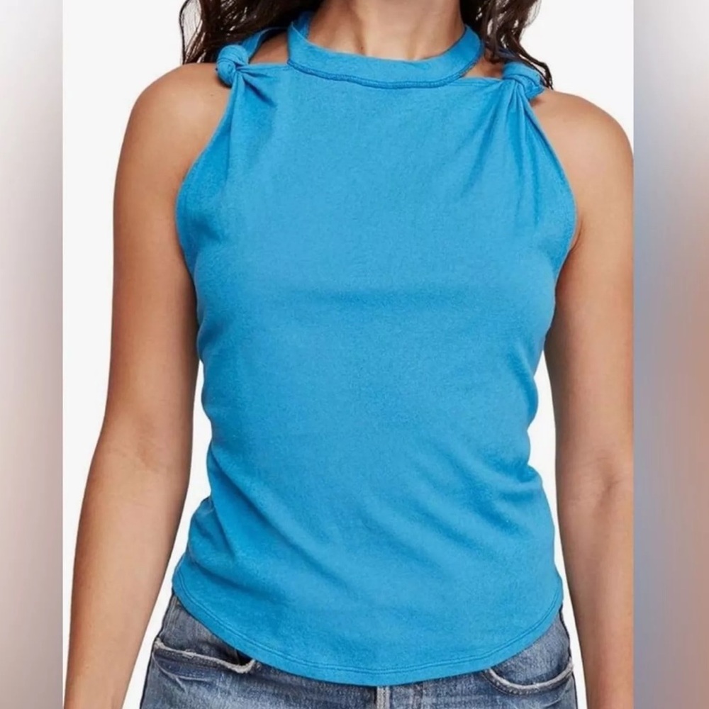 We The Free Tank Lapis Blue Sleeveless Twist Shoulder Two-Strap Top Sz M EUC
